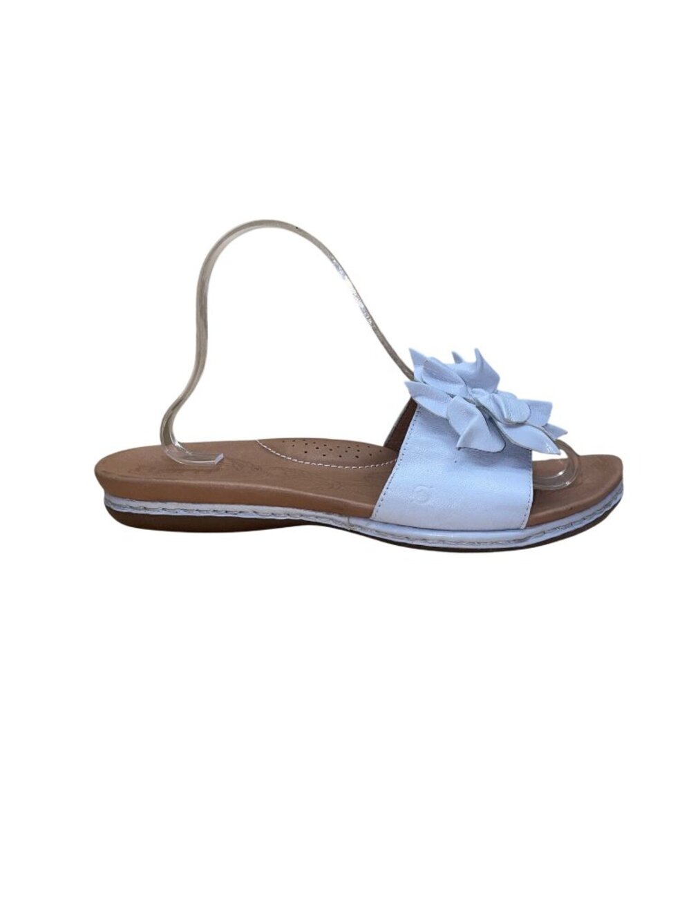 Born Women’s White Leather Flower Detail Slingback Sandals Size 10